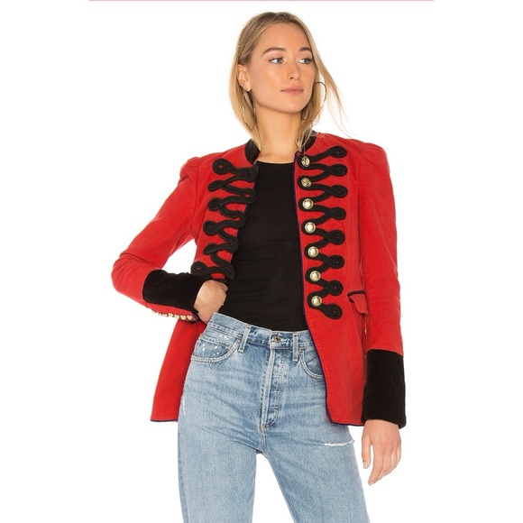 Free People Seamed and Structured Military Blazer in red and black. - Picture 2 of 9